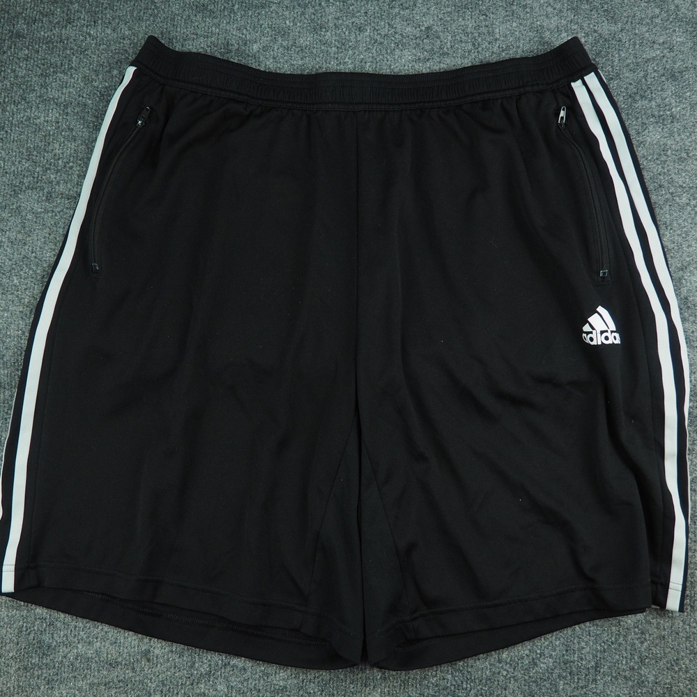 Adidas Shorts Mens 2XL Primeblue Aeroready Black Solid 3-Stripe Zipper Pockets